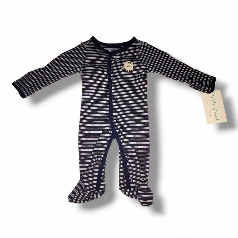 Little Planet by Carter's Blue and White Striped Elephant Themed Footed Pajama